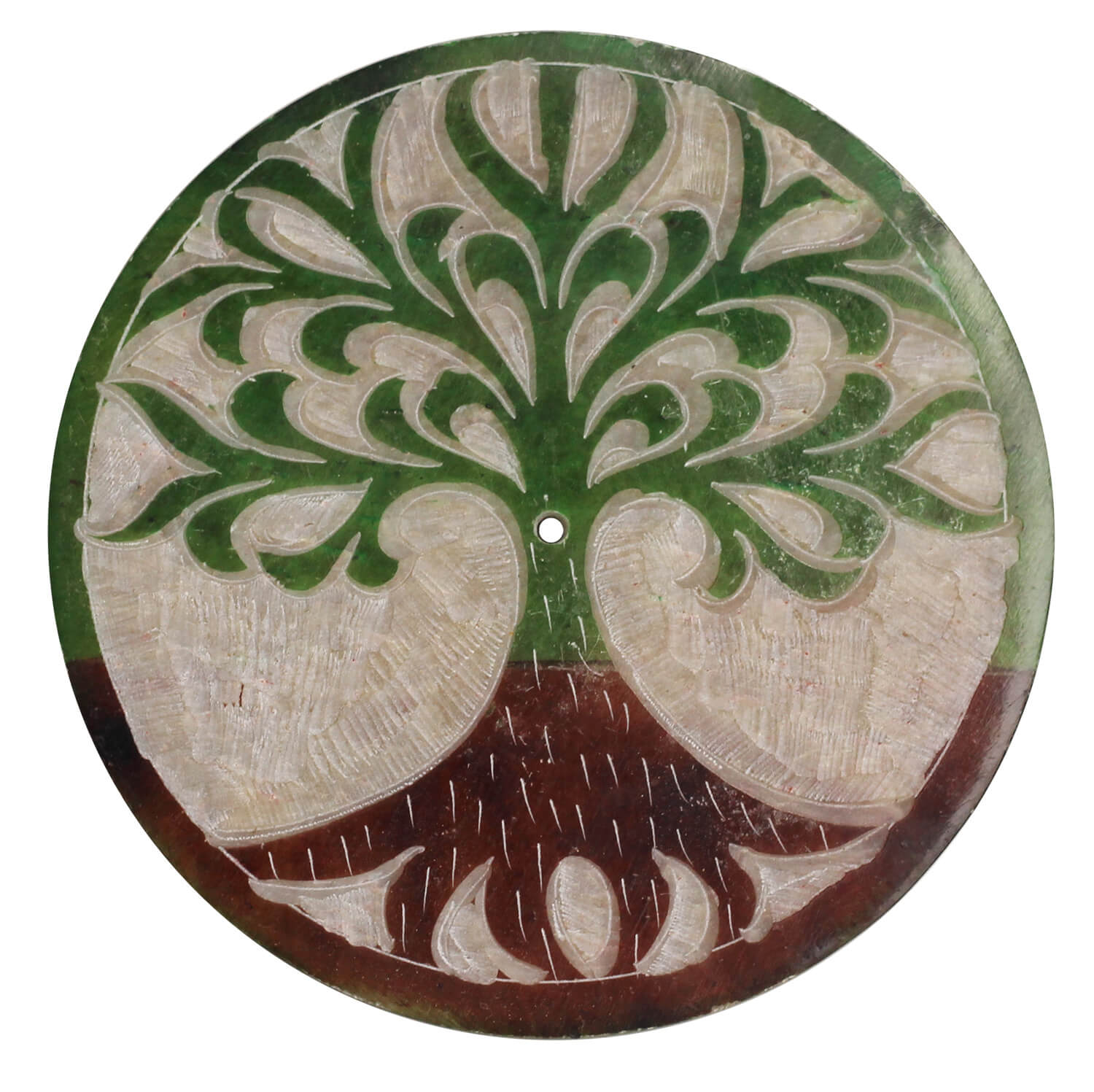 ArtistryBazaar Soapstone Handmade Incense Burner Round Shape Tree Design Incense Stick Holder
